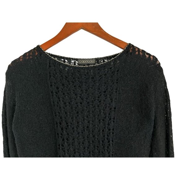 Vintage Capriccio Black Open Knit Sweater Womens Size S Soft Wool Blend Long Sle - Picture 9 of 12